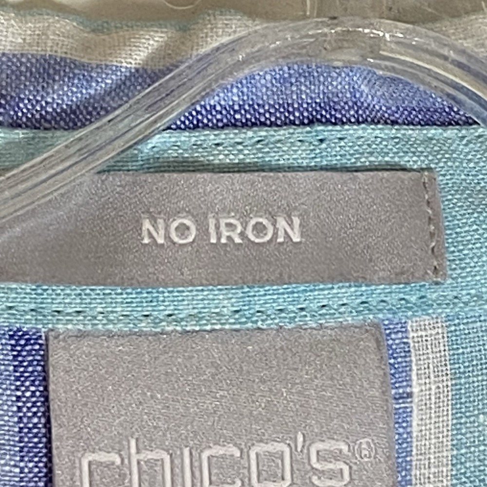 Chicos Top Womens 1 Medium Blue Multi Striped 100% Linen Button Up Boho Nice M - Picture 12 of 16